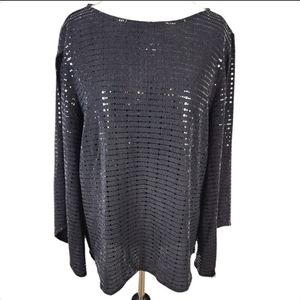 Catherine Malandrino Black Sequin Flowy Split Kimono Sleeve Blouse Size Large